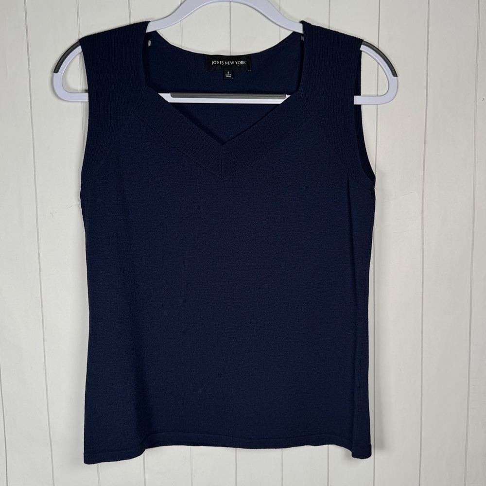 Jones New York Navy Blue Dressy Tank Top Luxury Basics Layering Office Career S